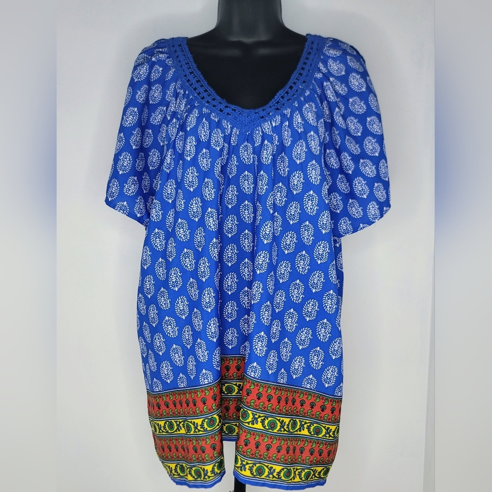 Rebecca Malone Blue and Red Patterned Tunic